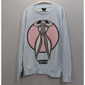 Looney Tunes Bugs Bunny Retro-style Crewneck Sweatshirt Pullover Baby Blue sz XL